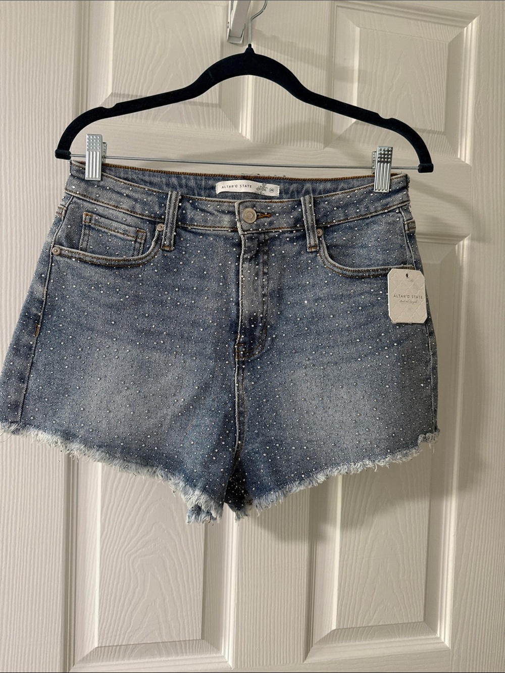 Altar'd State Light Blue Embellished Denim Cutoff Shorts